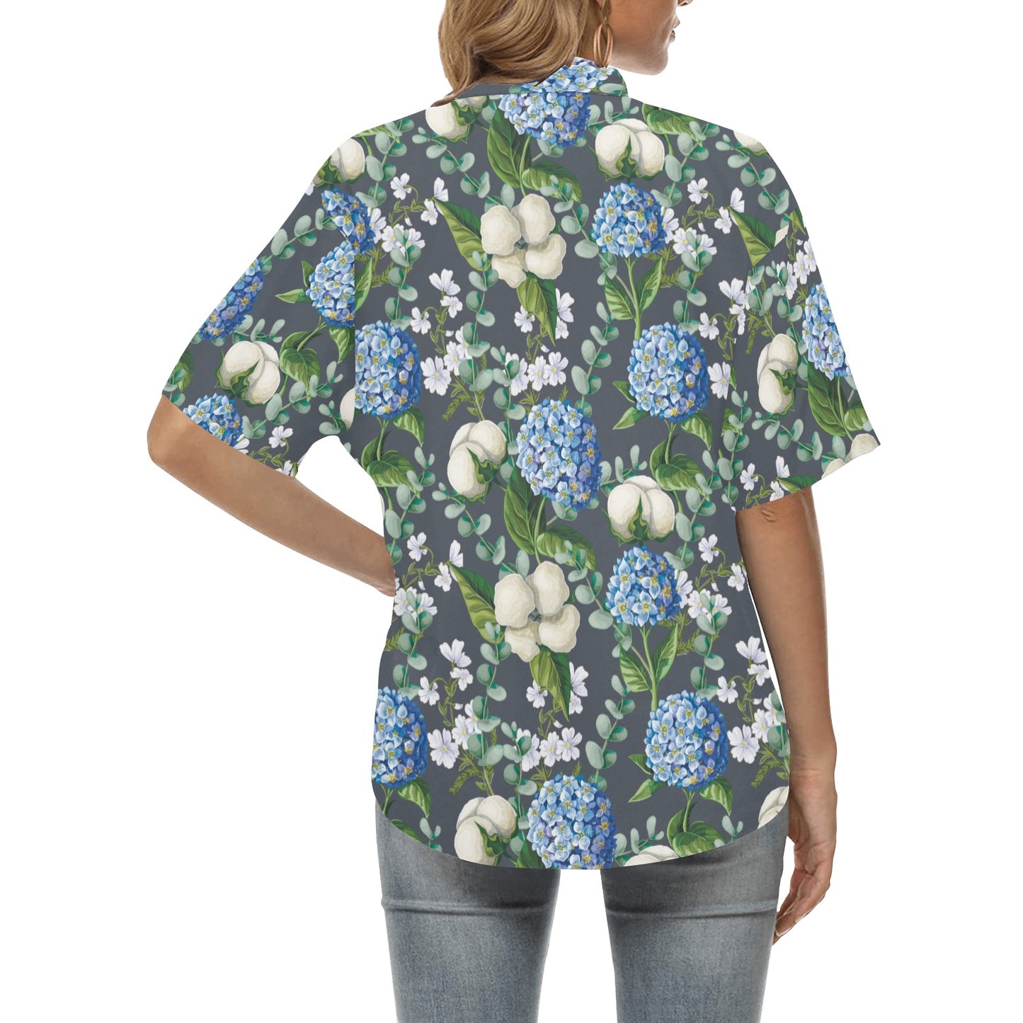Hydrangea Pattern Print Design 02 Women's Hawaiian Shirt