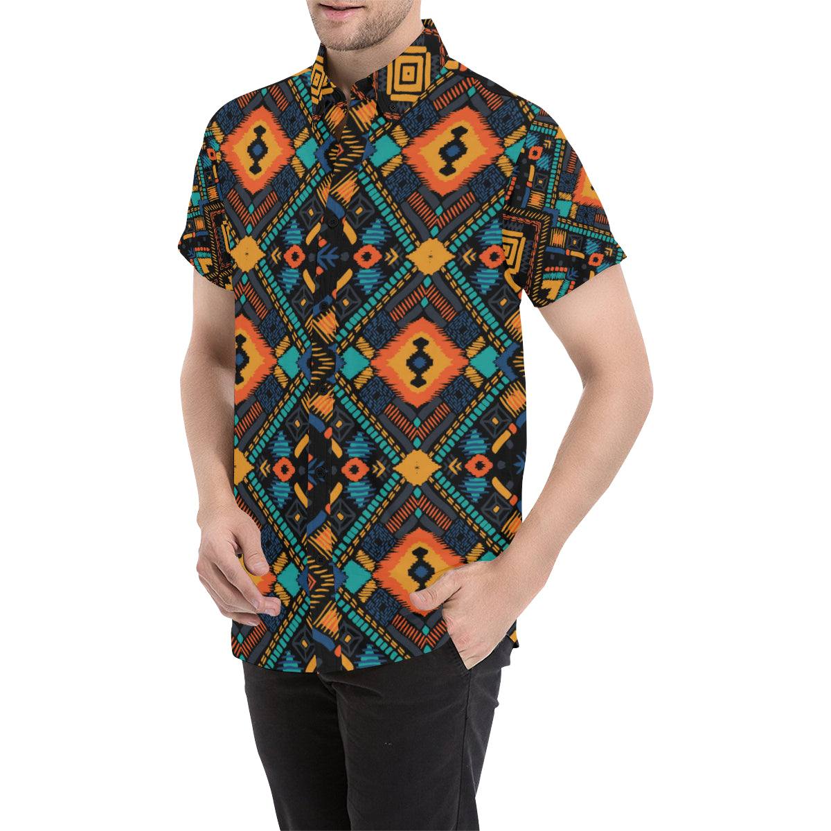 Kente Pattern Print Design 04 Men's Short Sleeve Button Up Shirt