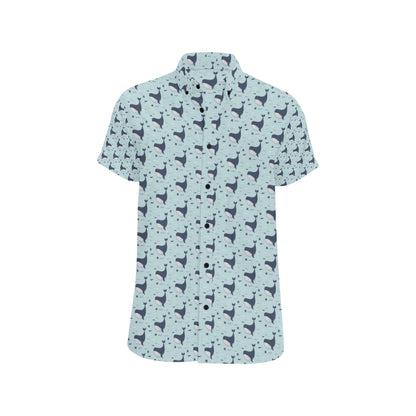 Whale Cute Design Themed Print Men's Short Sleeve Button Up Shirt