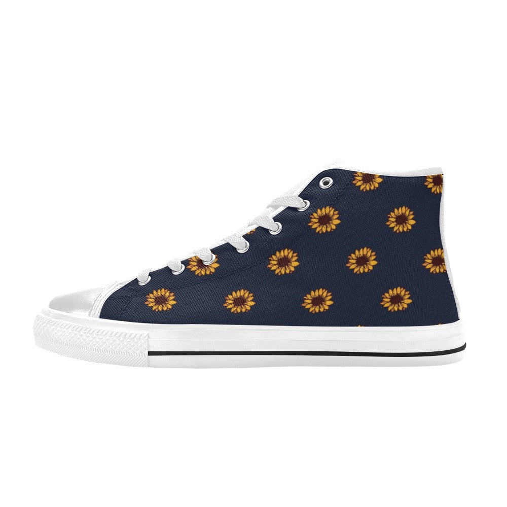Sunflower Print Design LKS304 High Top Women's White Shoes
