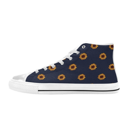 Sunflower Print Design LKS304 High Top Women's White Shoes