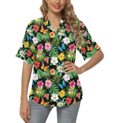 Hibiscus With Butterfly Print Design LKS305 Women's Hawaiian Shirt