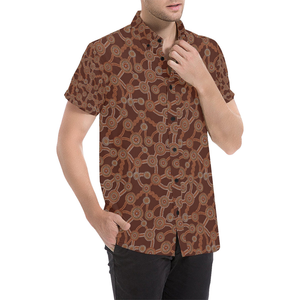Aboriginal Pattern Print Design 03 Men's Short Sleeve Button Up Shirt