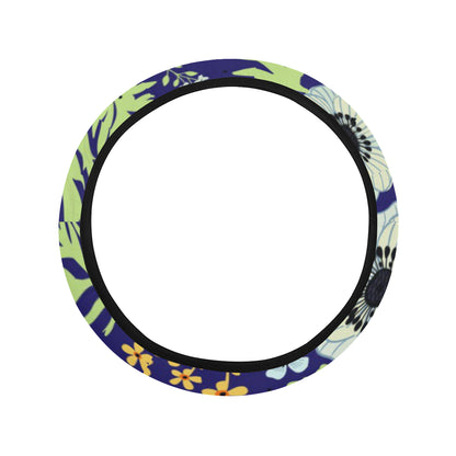 Anemone Pattern Print Design AM06 Steering Wheel Cover with Elastic Edge