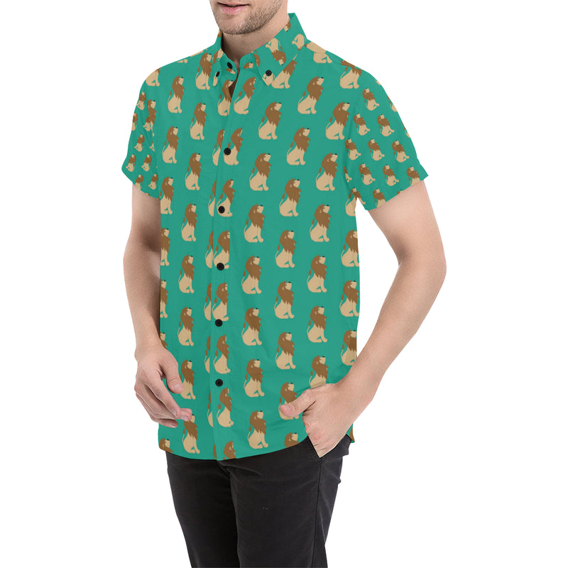 Lion Pattern Print Design 02 Men's Short Sleeve Button Up Shirt