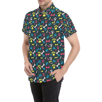 Paw Design Print Men's Short Sleeve Button Up Shirt