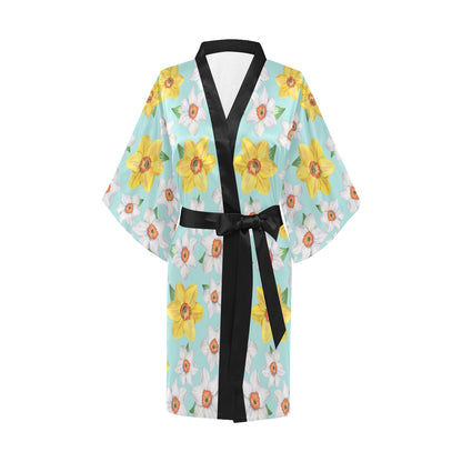 Daffodils Pattern Print Design DF07 Women's Short Kimono