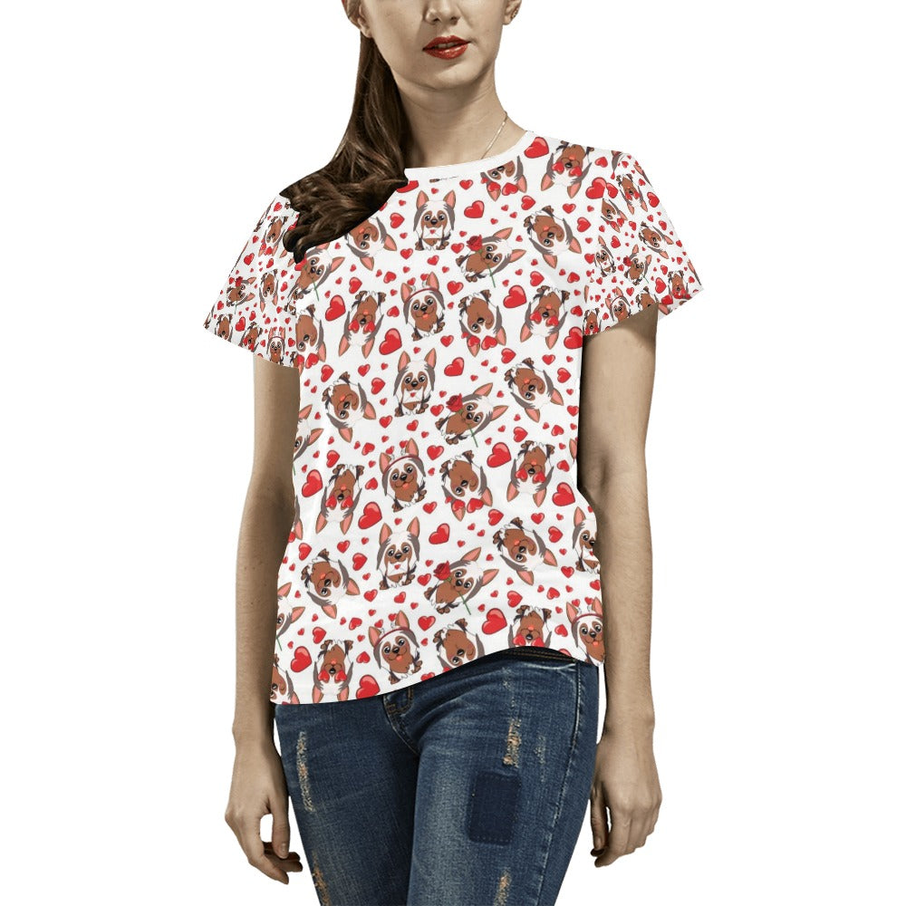 Silky Terriers Heart Print Design LKS302 Women's  T-shirt