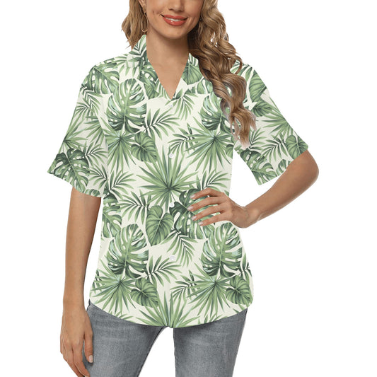 Palm Leaf Pattern Print Design A02 Women's Hawaiian Shirt