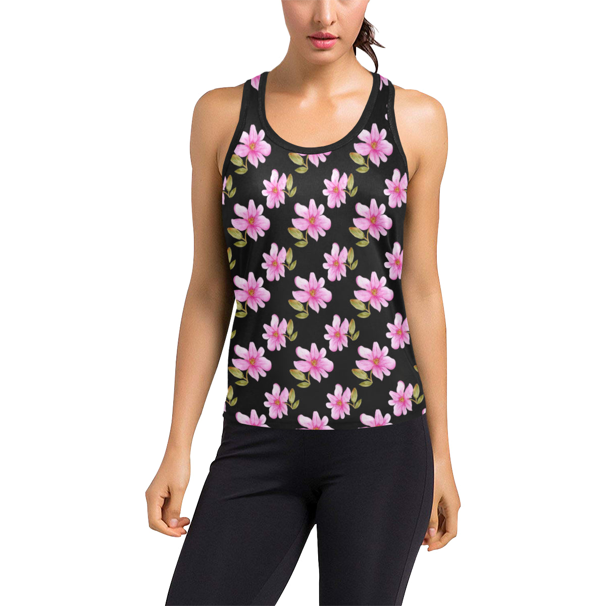 Magnolia Pattern Print Design MAG06 Women's Racerback Tank Top