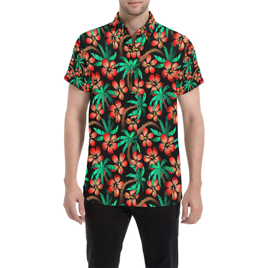 Hawaiian Themed Pattern Print Design H022 Men's Short Sleeve Button Up Shirt