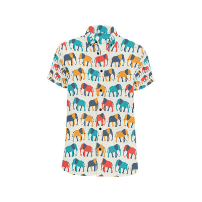 Elephant Colorful Print Pattern Men's Short Sleeve Button Up Shirt