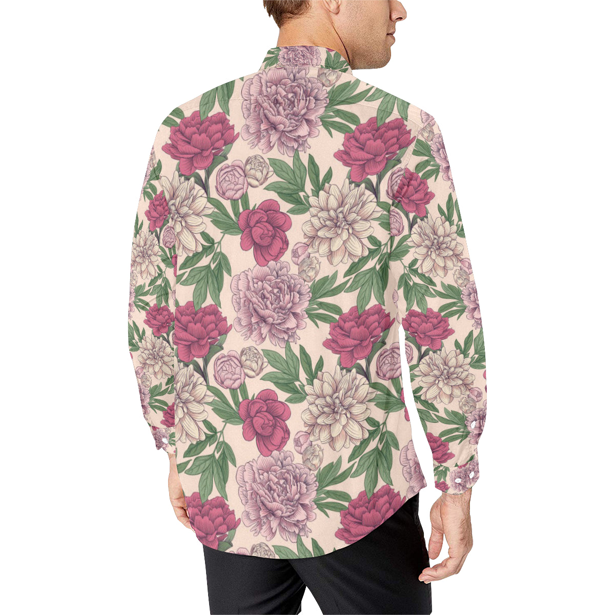 Peony Pattern Print Design A01 Men's Long Sleeve Shirt