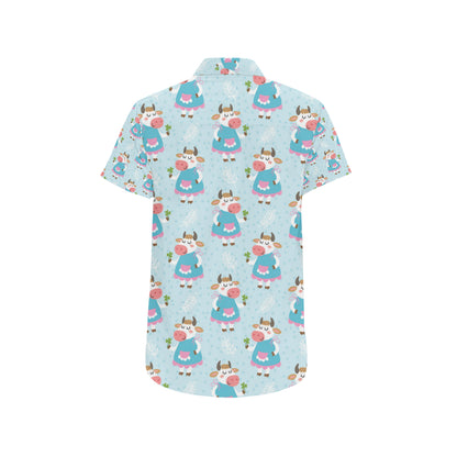 Cattle Happy Pattern Print Design 03 Men's Short Sleeve Button Up Shirt