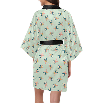 Windmill Pattern Print Design 02 Women's Short Kimono