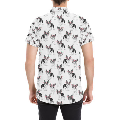Boston Terrier Pattern Print Design 03 Men's Short Sleeve Button Up Shirt