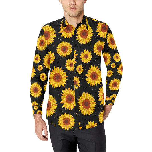 Sunflower Pattern Print Design SF09 Men's Long Sleeve Shirt