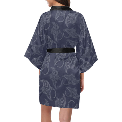 Manta Ray Pattern Print Design 01 Women's Short Kimono