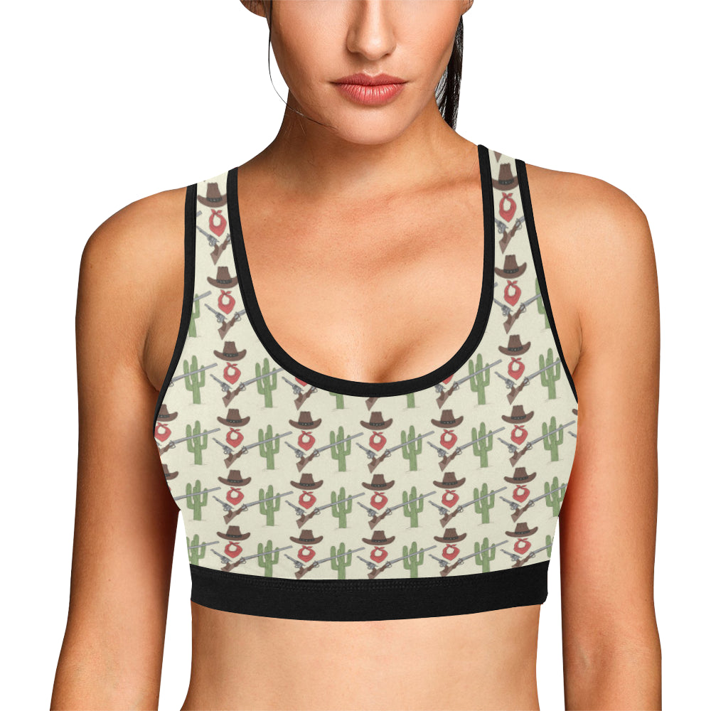 Western Cowboy Print Sports Bra