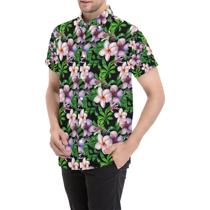Plumeria Pattern Print Design PM01 Men's Short Sleeve Button Up Shirt