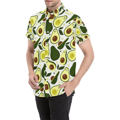 Avocado Pattern Print Design AC06 Men's Short Sleeve Button Up Shirt
