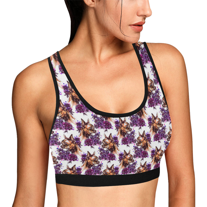 Chihuahua Purple Floral Sports Bra