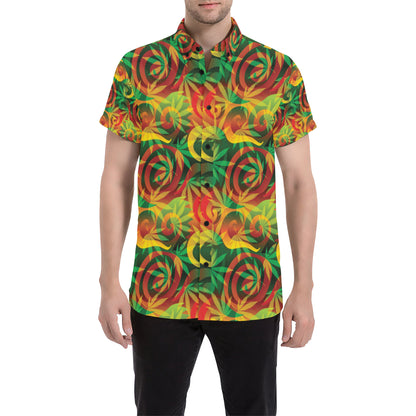 Rastafarian Pattern Print Design A01 Men's Short Sleeve Button Up Shirt