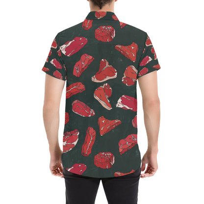 Meat Pattern Print Design 01 Men's Short Sleeve Button Up Shirt