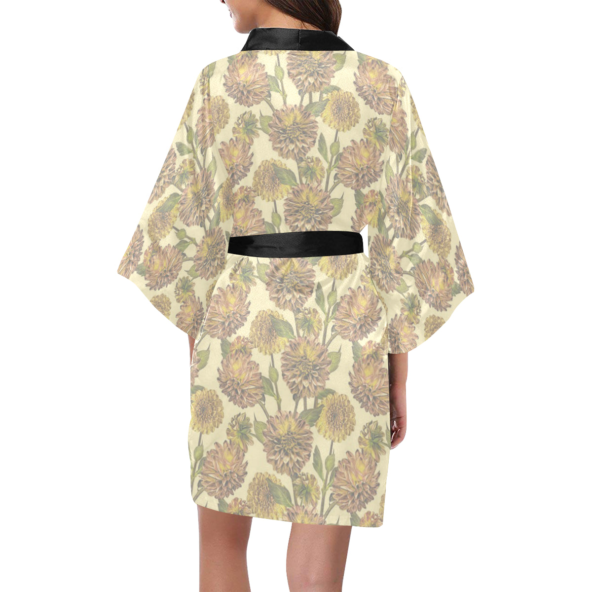 Dahlia Pattern Print Design DH09 Women's Short Kimono