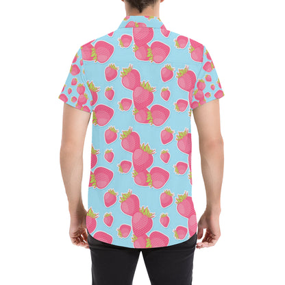 Strawberry Pattern Print Design SB04 Men's Short Sleeve Button Up Shirt