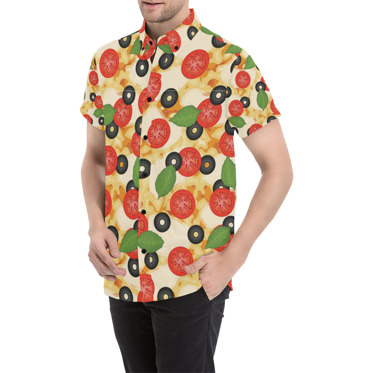 Pizza Pattern Print Design A05 Men's Short Sleeve Button Up Shirt
