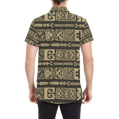 Mayan Pattern Print Design 03 Men's Short Sleeve Button Up Shirt