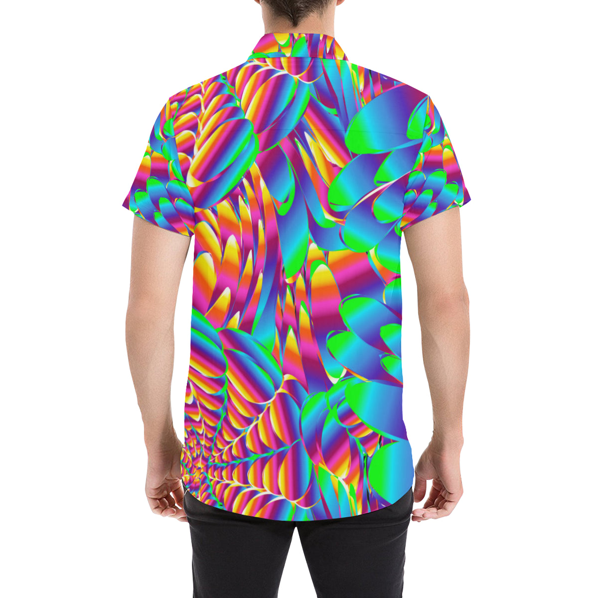 Psychedelic Trippy Pattern Men's Short Sleeve Button Up Shirt