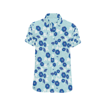 Morning Glory Pattern Print Design MG07 Men's Short Sleeve Button Up Shirt