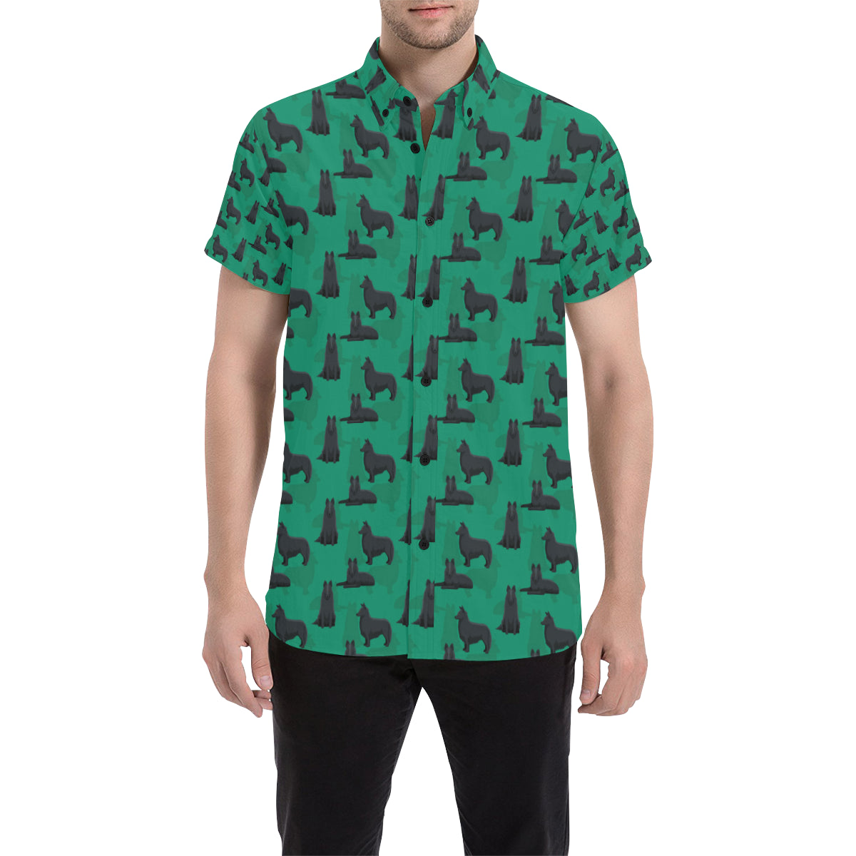 Belgian Sheepdog Pattern Print Design 01 Men's Short Sleeve Button Up Shirt