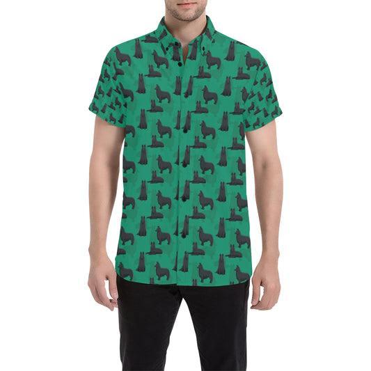 Belgian Sheepdog Pattern Print Design 01 Men's Short Sleeve Button Up Shirt