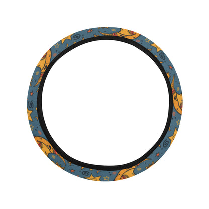 Celestial Moon Sun Pattern Print Design 02 Steering Wheel Cover with Elastic Edge