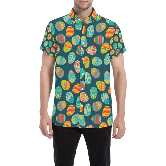 Easter Eggs Pattern Print Design RB09 Men's Short Sleeve Button Up Shirt
