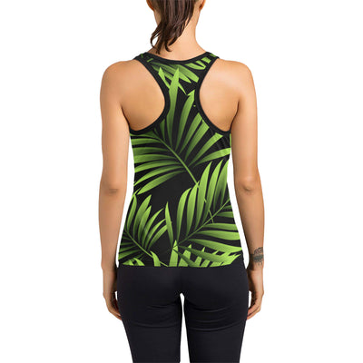 Green Neon Tropical Palm Leaves Women's Racerback Tank Top