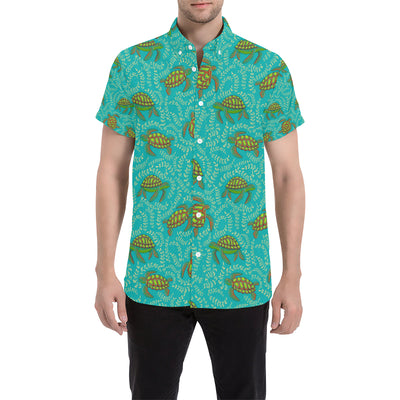 Sea Turtle Pattern Print Design T010 Men's Short Sleeve Button Up Shirt