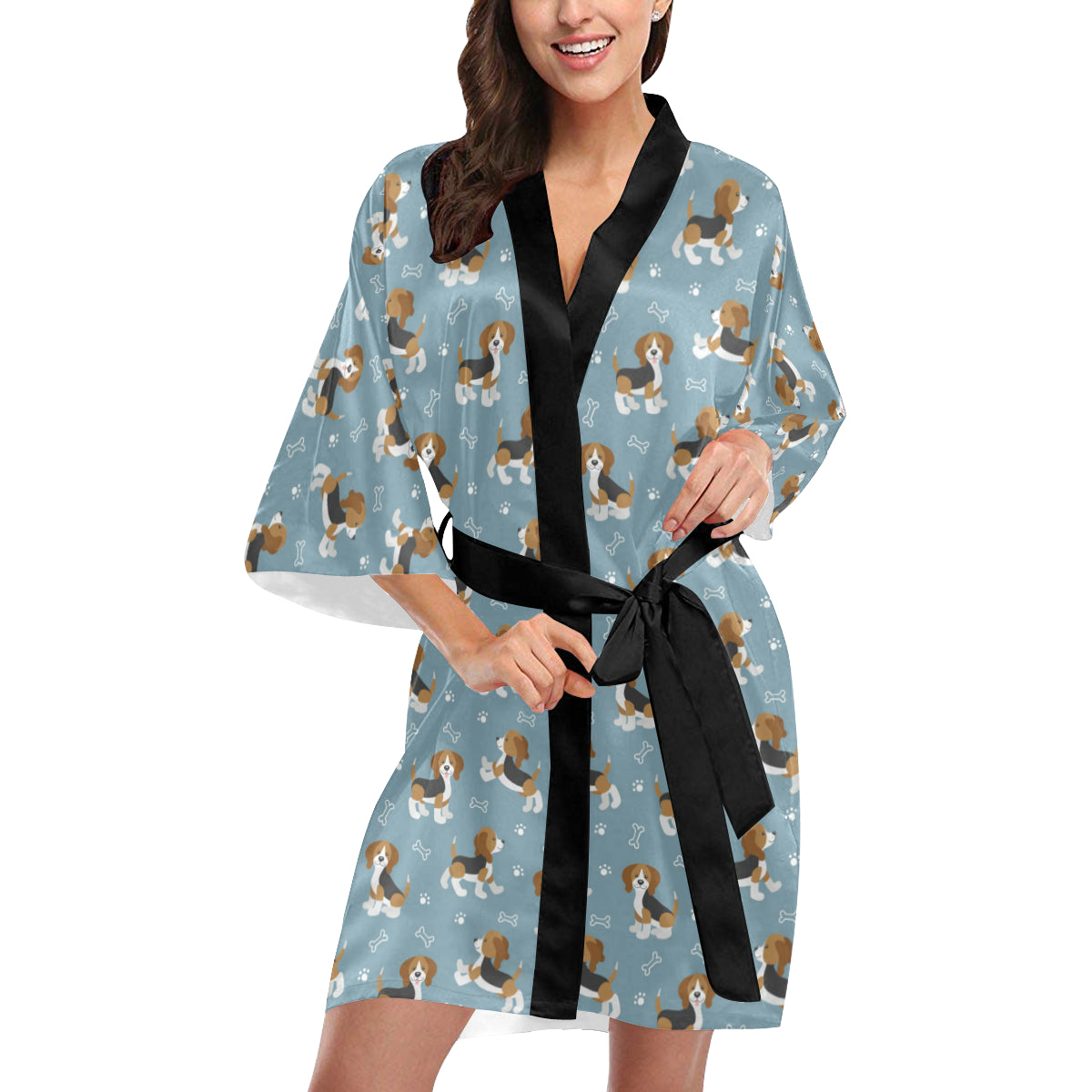 Beagle Pattern Print Design 02 Women's Short Kimono