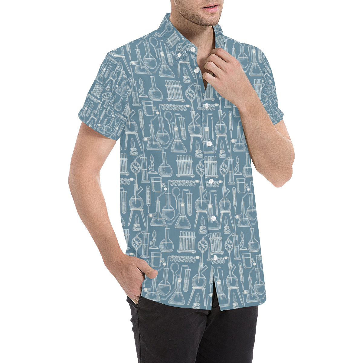 Chemical Pattern Print Design 05 Men's Short Sleeve Button Up Shirt