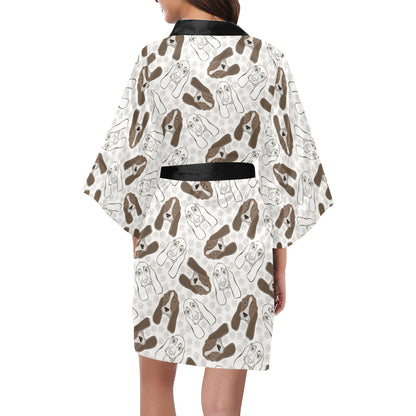 Basset Hound Pattern Print Design 01 Women's Short Kimono
