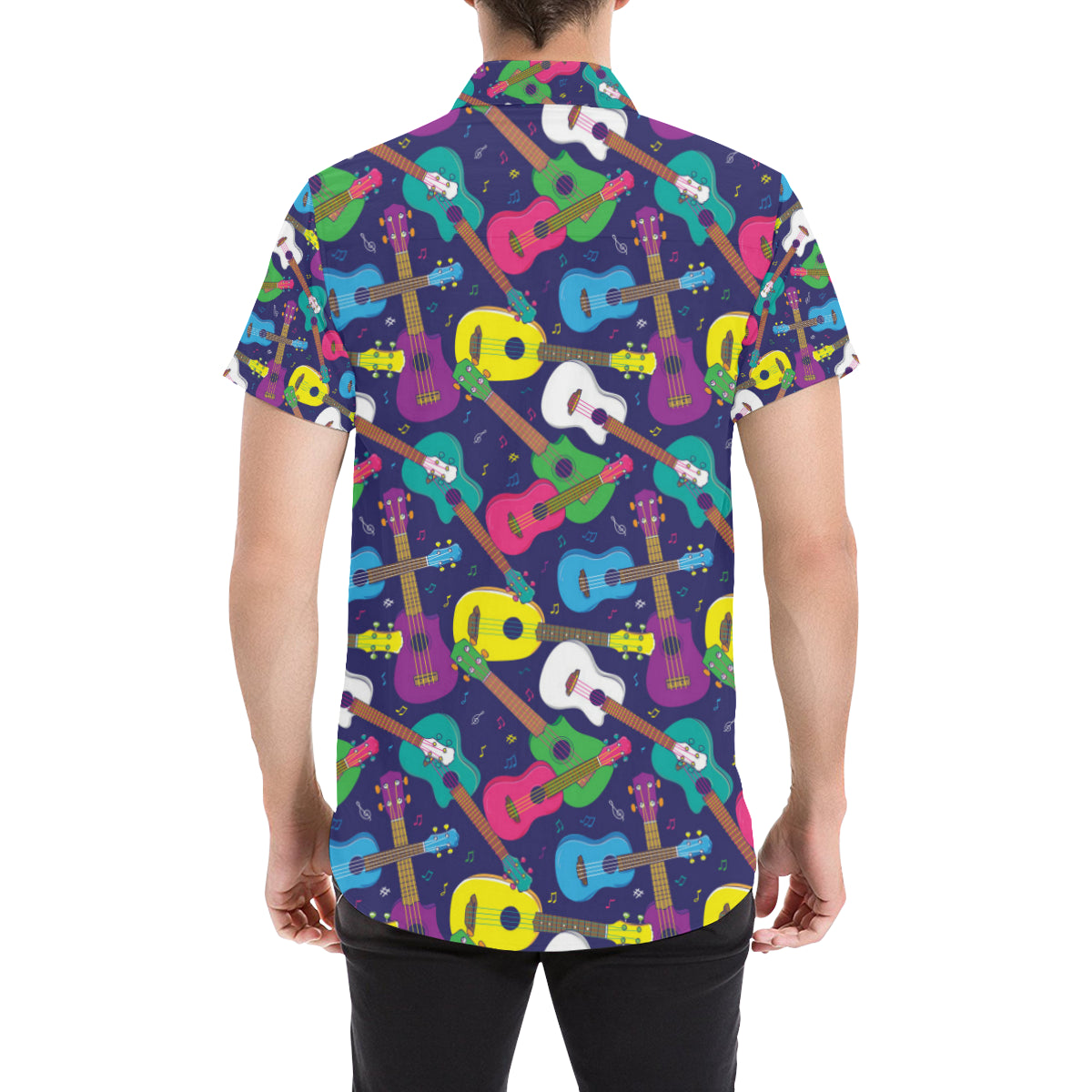 Ukulele Pattern Print Design 02 Men's Short Sleeve Button Up Shirt
