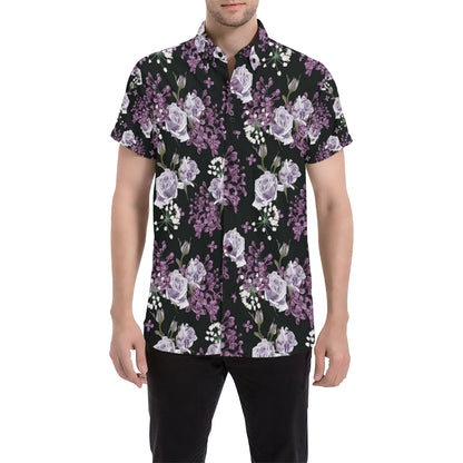 Lilac Pattern Print Design LI04 Men's Short Sleeve Button Up Shirt
