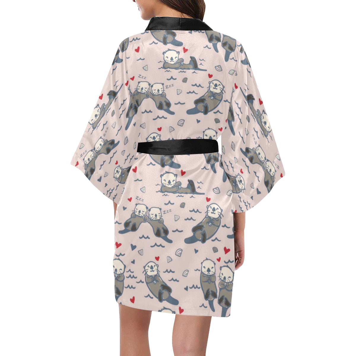 Sea Otter Pattern Print Design 02 Women's Short Kimono