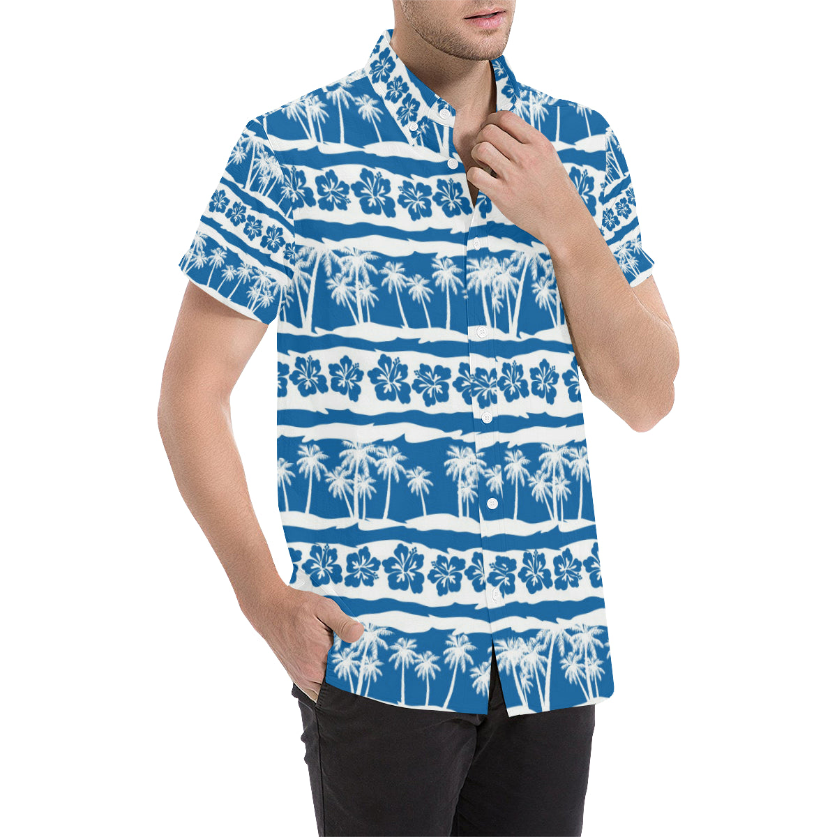 Hawaiian Themed Pattern Print Design H021 Men's Short Sleeve Button Up Shirt