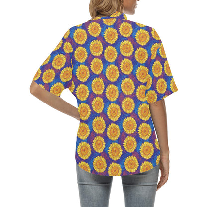 Sunflower Hand Drawn Style Print Women's Hawaiian Shirt