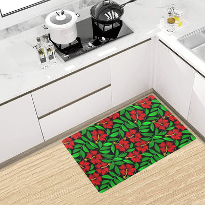 Red Hibiscus Embroidered Pattern Print Design HB032 Kitchen Mat