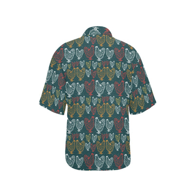 Rooster Hand Draw Design Women's Hawaiian Shirt